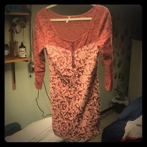 Free people lace flowery soft 3/4 sleeve dress